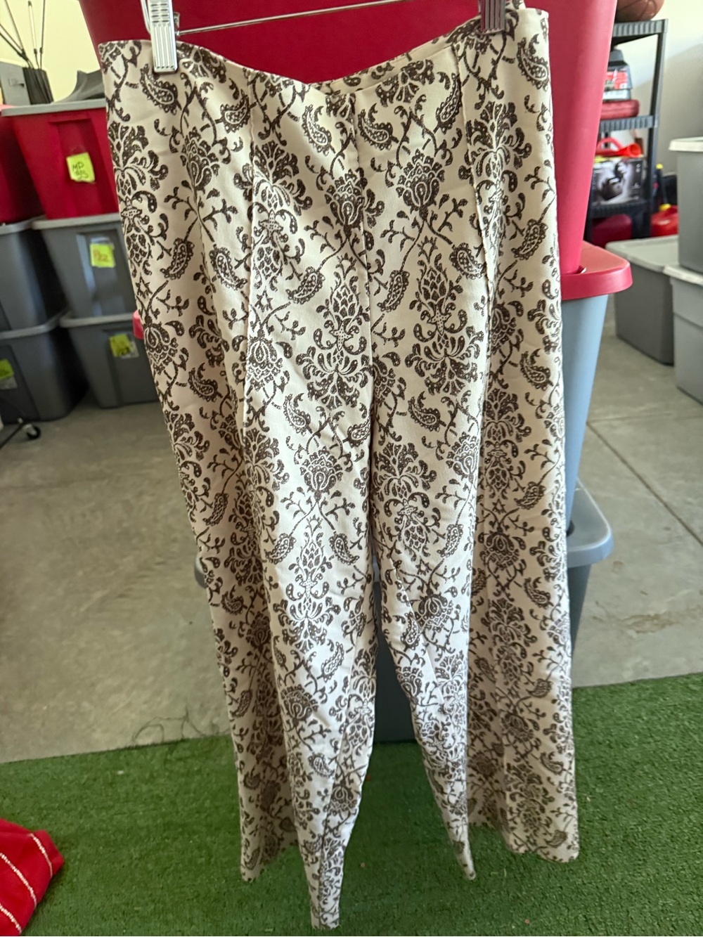 Womens Cream & Brown Patterned Wide-Leg Pants p59